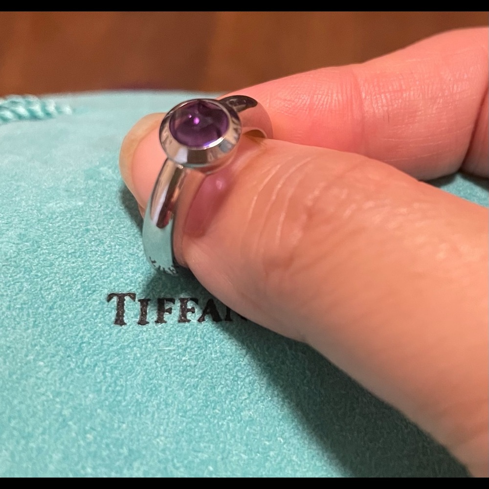 Vintage 18K white gold amethyst ring sz 5.5